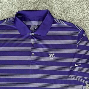 Nike Tour Performance Woodland Golf Club 1896 Purple Stripe Golf Polo Shirt L